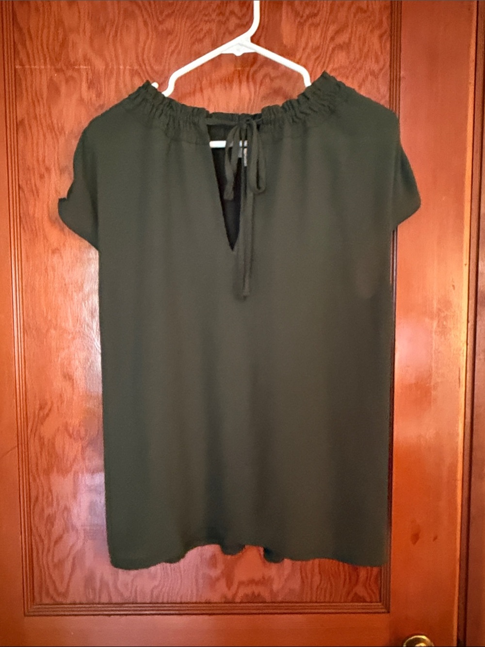LOFT Olive Green Peasant Tie-Front Short Sleeve Blouse